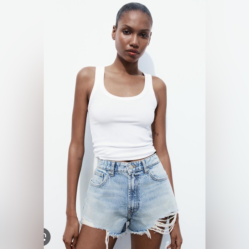 Zara High Waisted Curve Denim Shorts